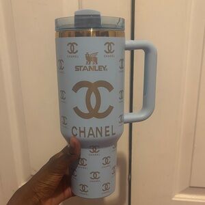 Stanley Light Blue Travel Mug with Gold Logos